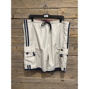 Triangle Men's White And‎ Blue Board Shorts Pockets Lined Swim Trunks Size Large
